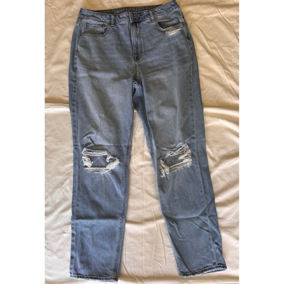 American Eagle Outfitters Denim - American Eagle Mom Jeans Womens 12 Long Distressed High Rise Medium Wash Denim